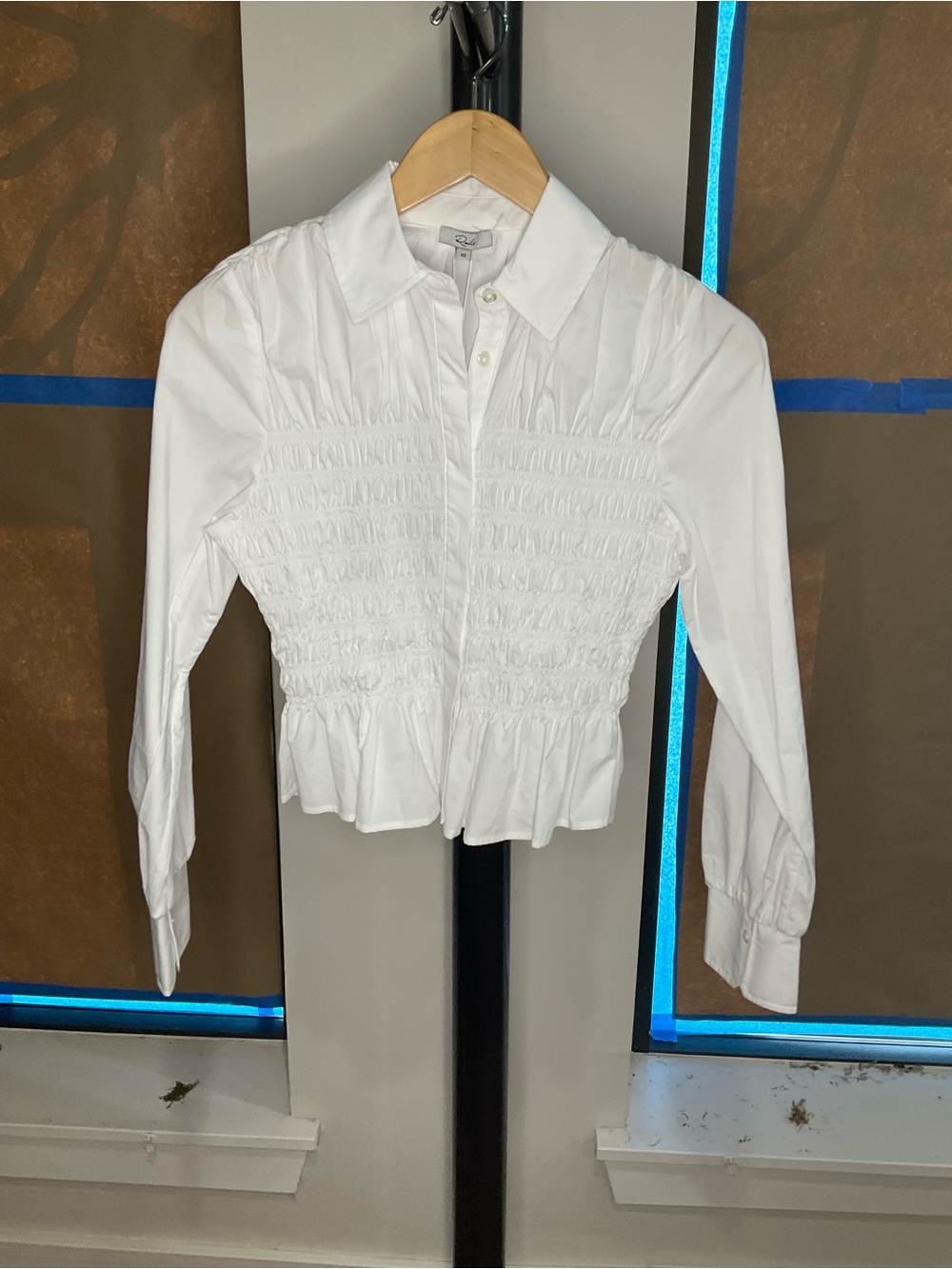 Rails White Smocked Button-Down Blouse